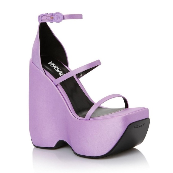 Versace Shoes - Versace Purple Satin Platform Sandals Safety Pin 10 Cocktail Y2K New 🟡